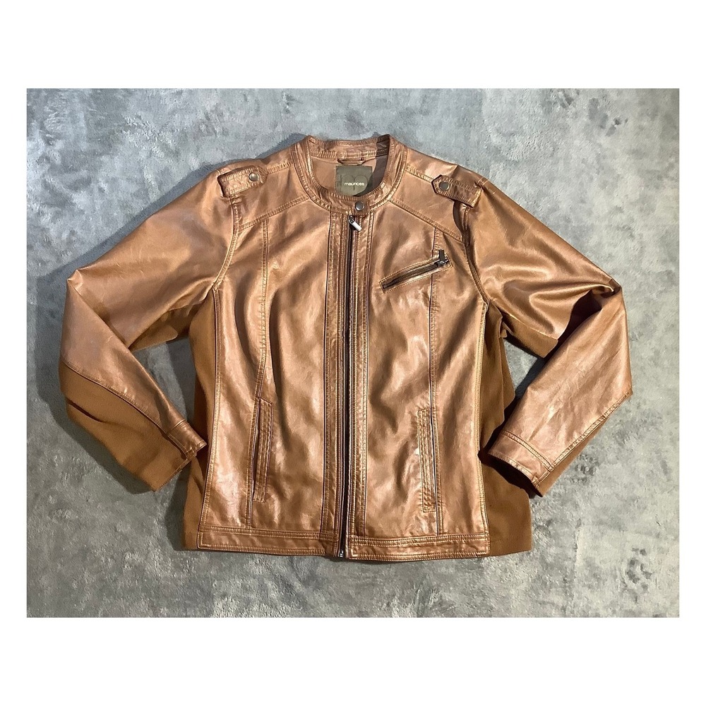 Maurices Women's 1X Faux Leather Biker Moto Jacket French Roast Brown